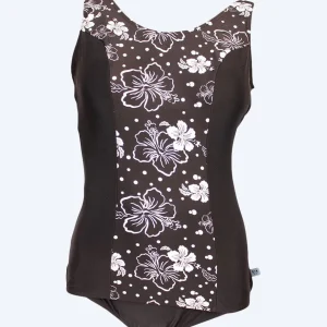 Mirou swimsuit plus size for women with flowers - 1180s - Black/white