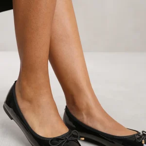 BEXLEY SLIP ON FLAT PUMPS IN BLACK PATENT FAUX LEATHER